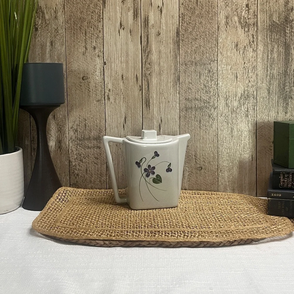 Vintage Mid Century Modern Ceramic Teapot with Violet Floral Design